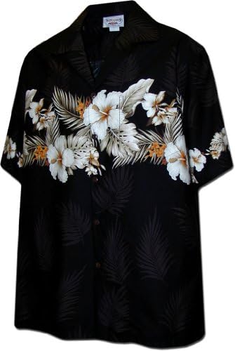 Cotton Hawaiian Shirts Hibiscus Band Black L 440-3545