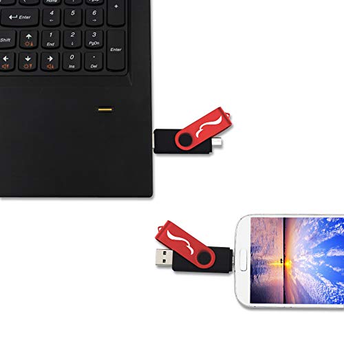 USB Flash Drive 64GB OTG Pen Drive for Android Phones, Techkey Memory Stick Thumb Drive for Tablets, Jump Drive Pendrive for PCs, Black&Red