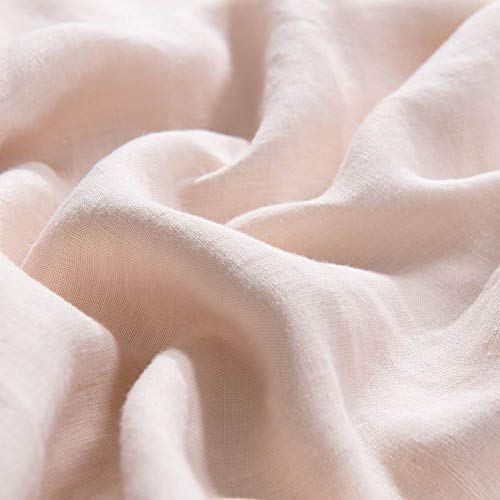 meadow park Stone Washed French Linen Duvet Cover Set 3 Pieces- Super Soft, King Size 104 inches x 94 inches - Shams 20 inches x 36 inches, Ruffled Style - Button Closure - Corner Ties, Pale Pink - Thumbnail 2
