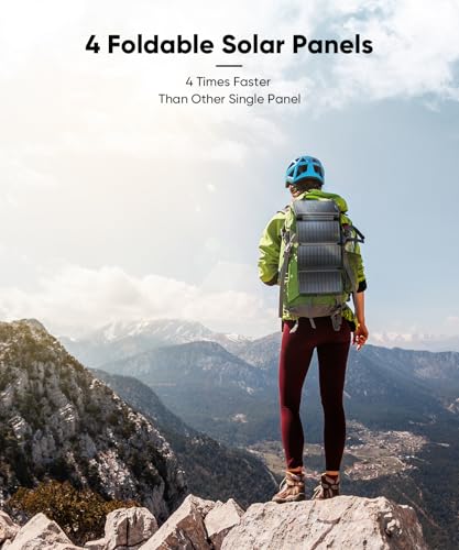 Solar Charger Power Bank 38800mAh with Dual 5V3.1A Outputs 10W Qi Wireless Charger Waterproof Built-in 4 Solar Panel and Bright Flashlights