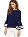 MakeMeChic Women's Elegant Bell Sleeve Striped High Low Blouse Shirt Top Navy L