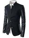 TheLees Mens Slim Leather Patched 2 Button Blazer