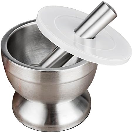 Tmade Pestle and Mortar Set Stainless Steel Spice Grinder with Lid for Crushing Grinding Ergonomic Design with Anti Slip Base and Comfy Grip