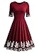 Miusol Women's Vintage Scoop Neck Embroidered Half Sleeve Casual Swing Dress,Wine Red,Medium