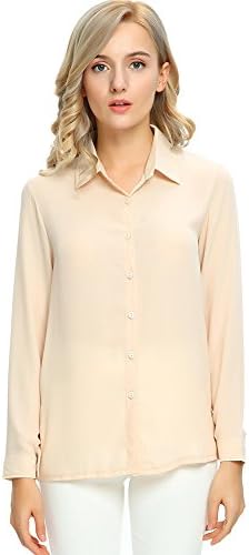 Moda Jihan Women's Long Sleeve Button Down Chiffon Blouse Shirt Top (XXXL, Beige)