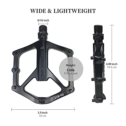 ZCingo Bike Pedals for Mountain Bicycle Widen Platform Flat Pedal with Double Bearings Aluminum Alloy Lightweight Anti-Skid for 9/16\