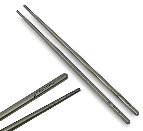 Valtcan Titanium Chopsticks Two 2 Pairs Set 9 inch 230mm Square Handles Round Body Ti Ultra Light Camping Accessories Backpacking Utensils Meal Utensils for Bento Box Rice, Sushi and Noodle