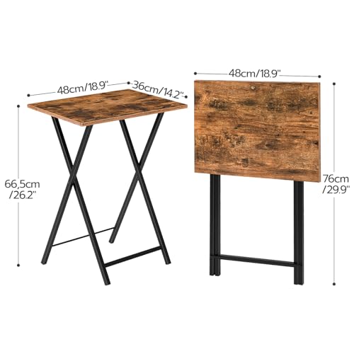 HOOBRO Folding TV Tray Table, Wooden TV Tray Table, Foldable Sofa Side Table for Small Space, Industrial Couch Snack Table for Eating Snack, Folding Laptop Table, Rustic Brown and Black EBF15BZ01