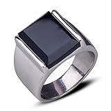 Retro Ring Silver Stainless Steel Ring Man's Black Onyx Ring, Never Fade