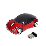 Mchoice 2.4GHz 1200DPI Car Shape Wireless Optical Mouse USB Scroll Mice for Tablet Laptop Computer (Red)