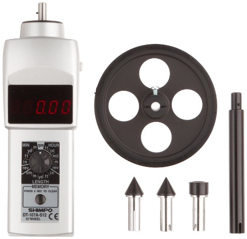 Shimpo DT-107A-S12 Contact Handheld Tachometer with 12" Wheel, LED Display, 0.10-25000 RPM Range