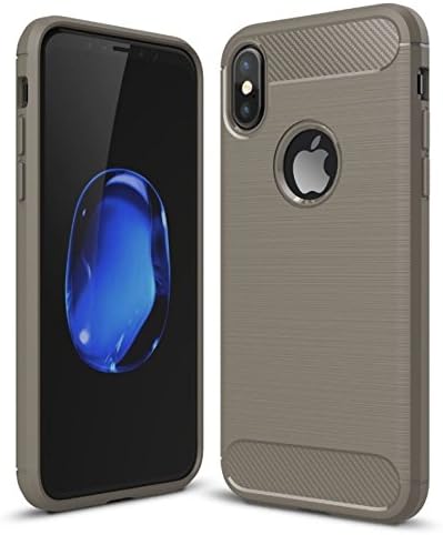 iPhone X (10) Case - AirPower Compatible - Carbon Fiber Bumper Case - Low Profile - Soft Gel TPU Cover Shell Skin [Supports Wireless Charging] [Slim Fit] [Ultra Thin] (Grey)