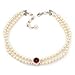 2 Strand Light Cream Imitation Pearl CZ Wedding Choker Necklace (With Ruby Red Coloured Central Stone)