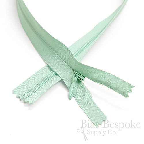 Set of 12 Seafoam Green Invisible Zippers, 16 Inch, Bias Bespoke Brand