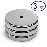 CMS Magnetics Powerful Cup Magnets 80 LB Holding Power Dia 2.65", Large & Strong Ceramic Round Base Magnets with Mounting Hole, 3 Pieces