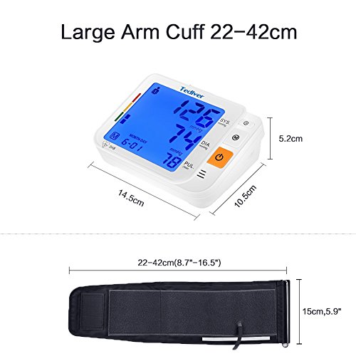 tediver monitor digital de presión arterial, brazalete grande de 0,7 a 1,3 pies - conjuntos automáticos de brazalete de presión arterial en la parte superior del brazo con adaptador y estuche para dispositivo, pantalla lcd con retroiluminación, 2 años de 