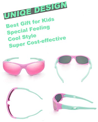 VATTER TR90 Unbreakable Polarized Sport Sunglasses For Kids Boys Girls Youth 816pinkgreenlenses