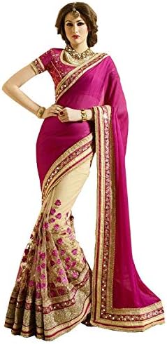 Indian Floral Embroidered Party Wear Bollywood Sarees For Women With Unstitched Saree Blouse