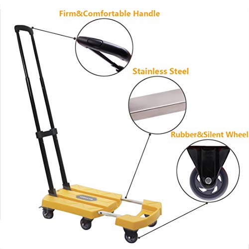 Folding-Hand-Truck-6-Wheel-roate-200Kg440lbs-Heavy-Duty-Solid-Construction-Utility-Dolly-Trolley-Cart-Compact-and-Lightweight-for-LuggagePersonalTravelAutoMoving-and-Office-Use-Yellow