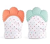 2 Baby Teething Mittens for Babies Self-Soothing Pain Relief and Teething Glove BPA FREE Safe Food Grade Teething Mitt