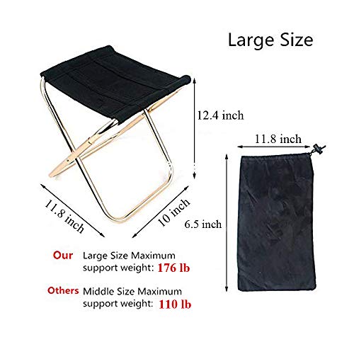 Keweis Folding Camping Stool, Large Size Portable Aluminum Material Outdoor Folding Chair Slacker Chair for BBQ, Camping,Fishing, Travel, Hiking, Garden,Beach - Black Seat with Bag(Black)