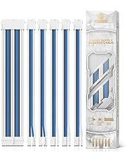 AsiaHorse Power Supply Sleeved Cable, 16 AWG PSU Extension Cable Kit of White Connector, 1x24Pin/2x4+4 EPS/3x6+2 PCI-E, 30cm Length with Combs-White and Bule