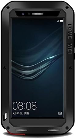 Huawei P9 Case, Tomplus Hard Military Heavy Aluminum Metal Armor Tank Gorilla Glass Shockproof Rainproof Weatherproof Dust/Dirt/Snow Proof Small Waist Cover Case For Huawei P9 (Black)