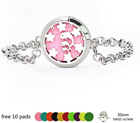 Silver Essential Oil Diffuser Bracelet - YouMiYa Dolphin Style Aromatherapy Essential Oil Diffuser Locket Twisted Bracelet Adjustable Chain Perfume Bracelet For Gifts,Yoga,Party,Relax