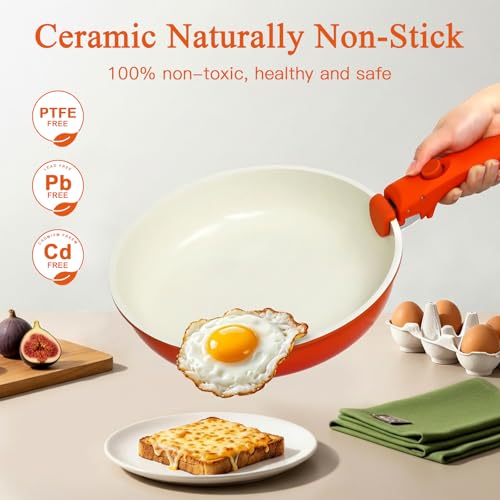 GiPP 5pcs Pots and Pans Set Non Stick, Nonstick Cookware Set Detachable Handle,Ceramic Coating Pots for Cooking Non Stick with Removable Handle, RV Cookware Set, Orange Gradient