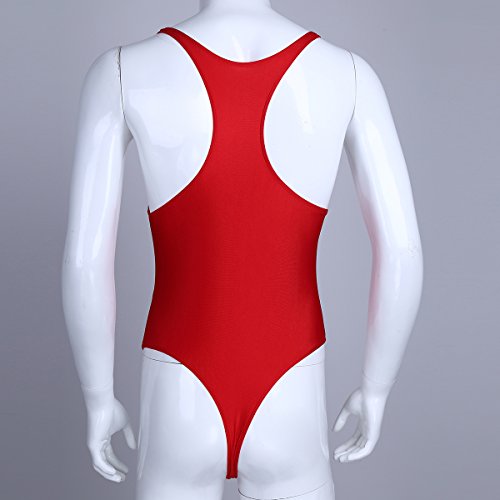 YiZYiF Men's Stretch Mankini Leotard Bodysuit Singlet Underwear Red