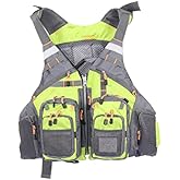 JKSPORTS Fly Fishing Vest - Fishing Safety Life Jacket for Swimming, Sailing, Boating, Kayak - Floating Multifunction Breathable Backpack for Men and Women - Adjustable, Grey/Green/Red/Blue