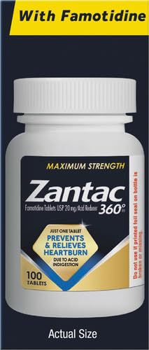 ZANTAC 360 MAXIMUM STRENGTH TABLETS, 100 COUNT, HEARTBURN PREVENTION AND RELIEF, 20 MG