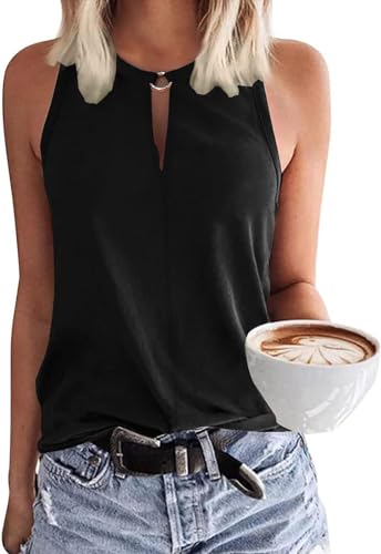 Tanmolo Damen Tank Top Ärmellos Oberteile Sommer Tanktops V-Ausschnitt Blusentop Strand Sexy Vest Top Bluse Schwarz, L