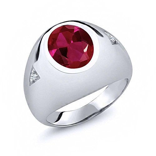 5.06 ct oval red created ruby 925 sterling silver men s…