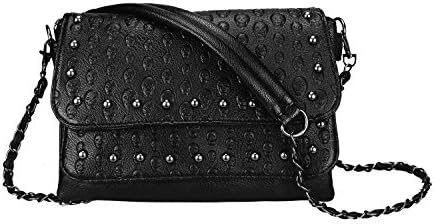 Sibalasi Women Gothic Purse Skull Crossbody bag Rivet Practical Black Shoulder Handbag Halloween purses