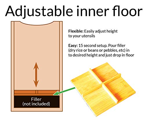 Extra Large Adjustable Utensil Holder Caddy Box - Bamboo 5.25x5.25x8in by Cookbook People - Thumbnail 5