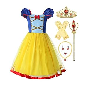 Relibeauty Kleine meisjes prinses jurk Juliet mouwen geel kostuum met accessoires (10 jaar, geel)
