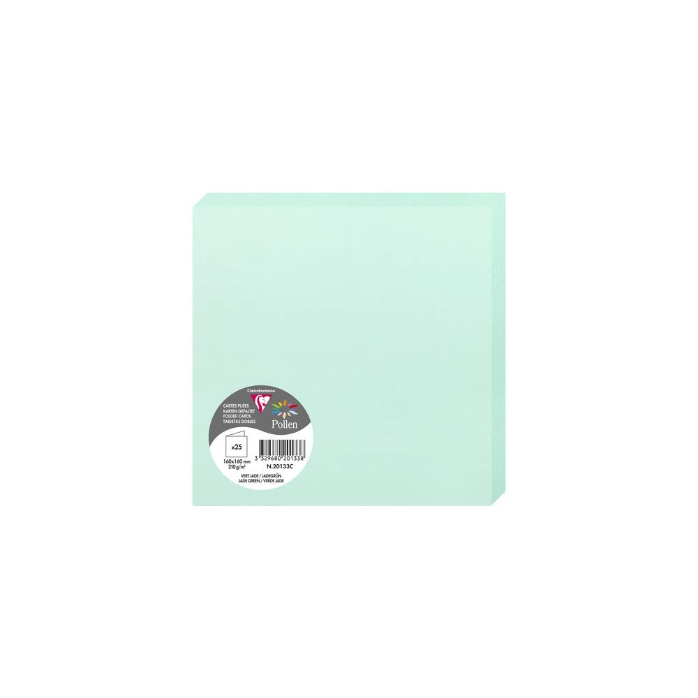 Clairefontaine 20133C Pack of 25 Double Cards Square Format (16x16cm) 210g/m² Jade Green Invitation Correspondence Cardboard Pollen Range Premium Smooth Paper — image 1