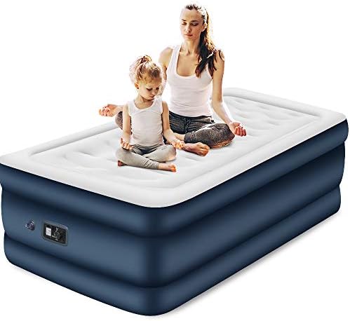 18 inch Double High Twin Air Mattress with Built in Pump for Guests Inflatable Mattress with Electric Pump Elevated Airbed with Flocked Top Camping Blow up Mattress with Storage Bag