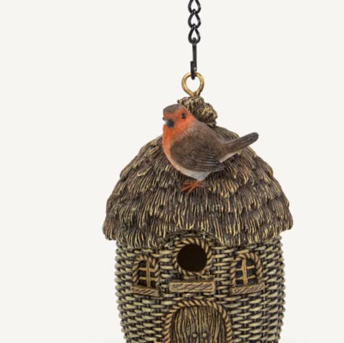 Vivid Arts - Hanging robin in MINI WICKER BIRDHOUSE- 8cm tall Indoor/Outdoor Decoration