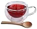 Tea Cups Glass Double Wall Insulated Clear Glass Tea Cup Mug 2-Pack Set 12 Ounces with 2 Bamboo Teaspoons by Princeton Wares