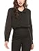 ACEVOG Womens Casual Chiffon Ladies V-Neck Cuffed Sleeve Blouse Tops (Large, Black)