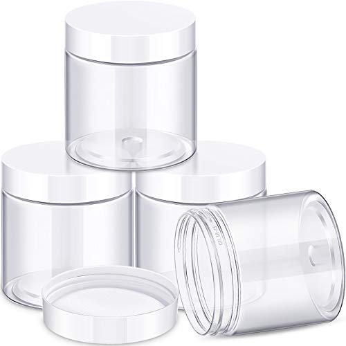 4 Pieces Round Clear Wide-mouth Leak Proof Plastic Container Jars with Lids for Travel Storage Makeup Beauty Products Face Creams Oils Salves Ointments DIY Slime Making or Others (8 Ounce, White) โ image 1