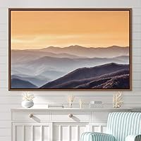 Framed Canvas Wall Art Orange Sunset Abstract Aerial Colorful Digital Art Landscape Minimalist Mountain Top Multicolor - 16x24 inches