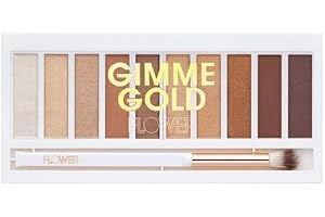 FLOWER BEAUTY By Drew Barrymore Shimmer + Shade Eyeshadow Palette - Neutral Colors + Ten Shades - Mix + Layers Shades - Easily Blendable + Rich Color Payoff - Brush Included (Sun's Blazing)