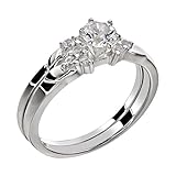 Stainless Steel White Round Shape Cubic Zirconia Women Wedding Ring Set size 6 SPJ