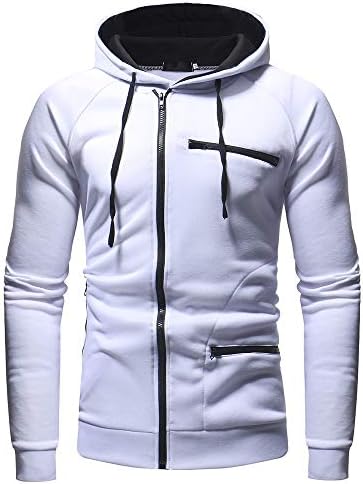 Men's Autumn Casual Solid Long Sleeve Drawstring Zip Hoodie Sweatshirt Top Outwear