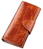 Heshe Women's Genuine Leather Purse Organizer Wallet Zippered Clutch Hand Bag (Brown)