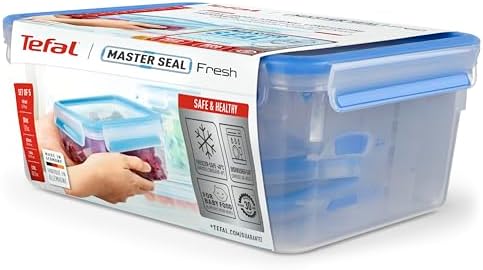 Masterseal, Set de 5 piezas, Herméticos de plástico, 0,15/0,25/0,55/1/3,70 L, Envase para alimentos, Rectangular, Azul,K3029012