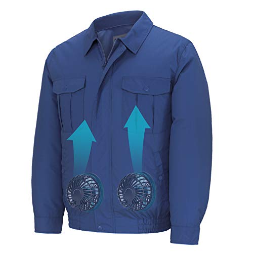 DEWBU Workwear Equipped Cooling Jacket Fan with Battery Pack for Summer Outdoors Air-Conditioned Clothes (Blue Suit, Small)